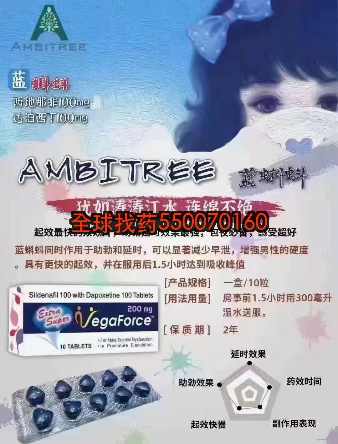 印度AMBITREE蓝蝌蚪（西地那非+达泊西汀） · 正品保障当天发货